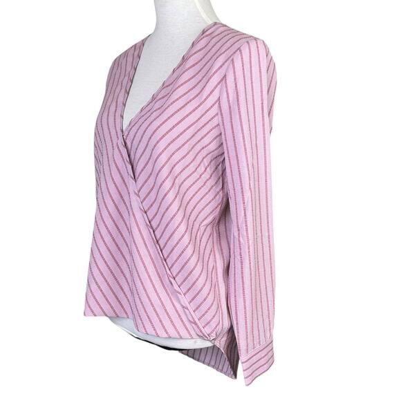 BCBGMAXAZRIA NWT Mauve Pink Monochrome Stripe Long Sleeve Hi Low Wrap Blouse - Picture 5 of 15